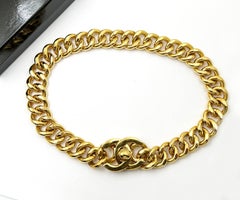 Chanel Rare Vintage Gold Plated CC Turnlock Pendant Large Chain Choker Necklace