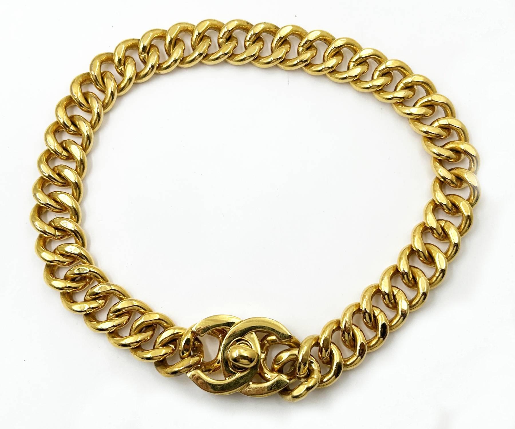 Artisan Chanel Super Rare Vintage Gold Plated CC Turnlock Large Chain Choker Necklace For Sale