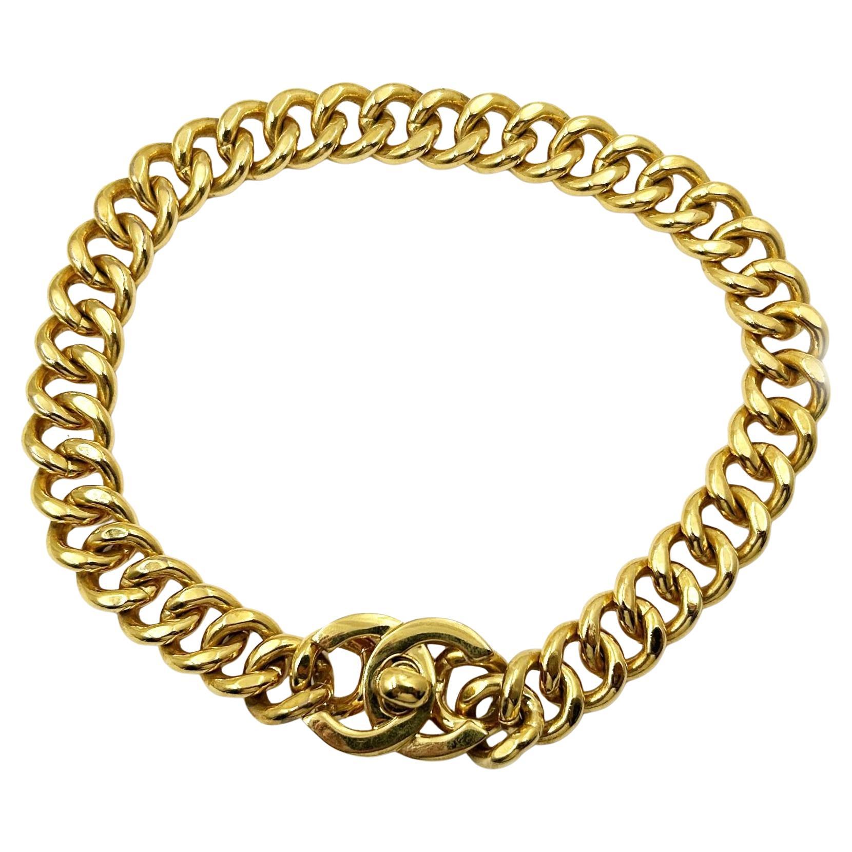 Chanel Super Rare Vintage Gold Plated CC Turnlock Large Chain Choker Necklace For Sale