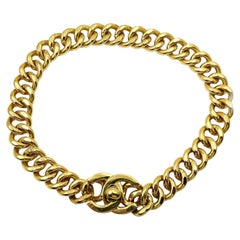 Chanel Super Rare Vintage Gold Plated CC Turnlock Large Chain Choker Necklace
