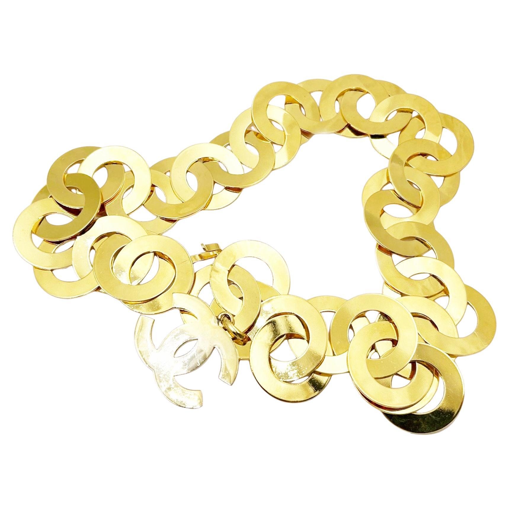 Chanel Super Rare Vintage Gold Plated Giant Ring Necklace Belt