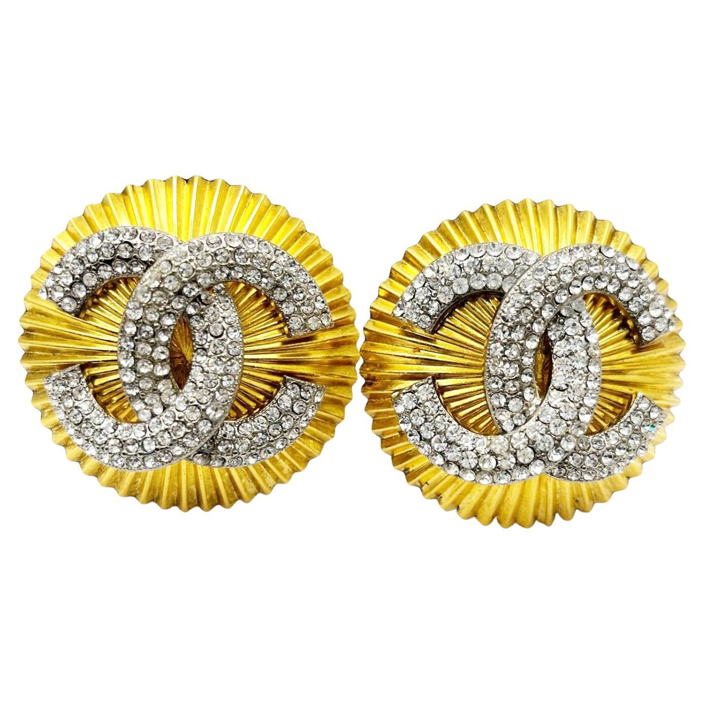CHANEL NEW CC Gold Metal Black Resin Pearl Evening Stud Earrings in Box