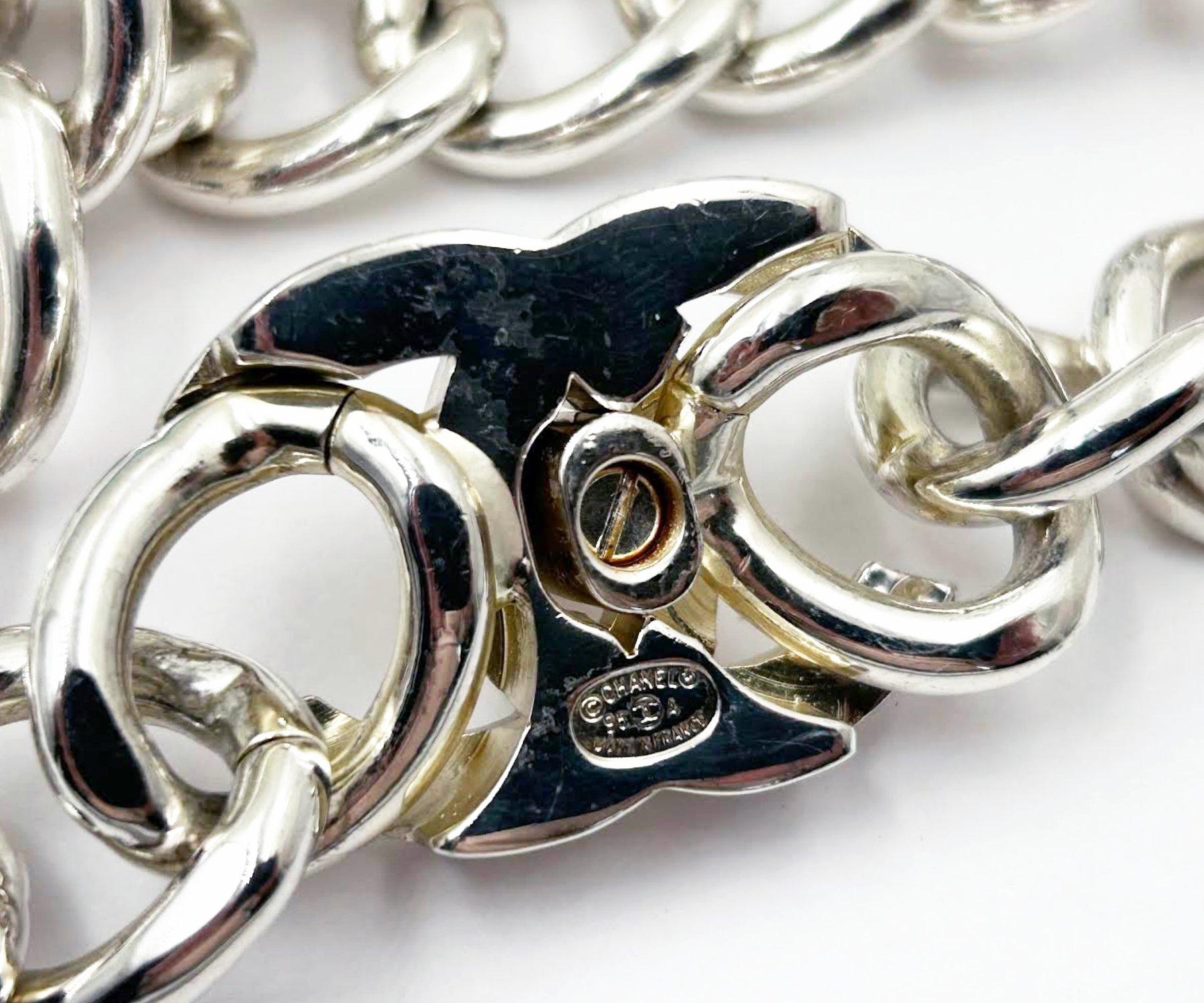Chanel Super Rare Vintage Silver CC Turnlock Large Chain Choker Necklace 1