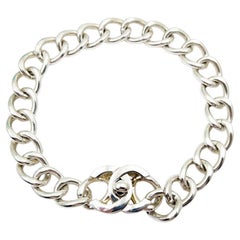 Chanel Super Rare Vintage Silver CC Turnlock Large Chain Choker Necklace