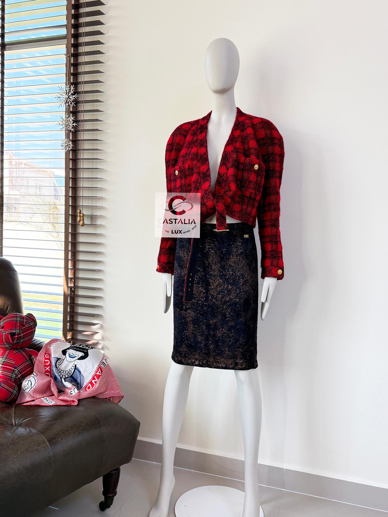 Giacca Chanel super elegante in tweed rosso 42 FR in vendita 9