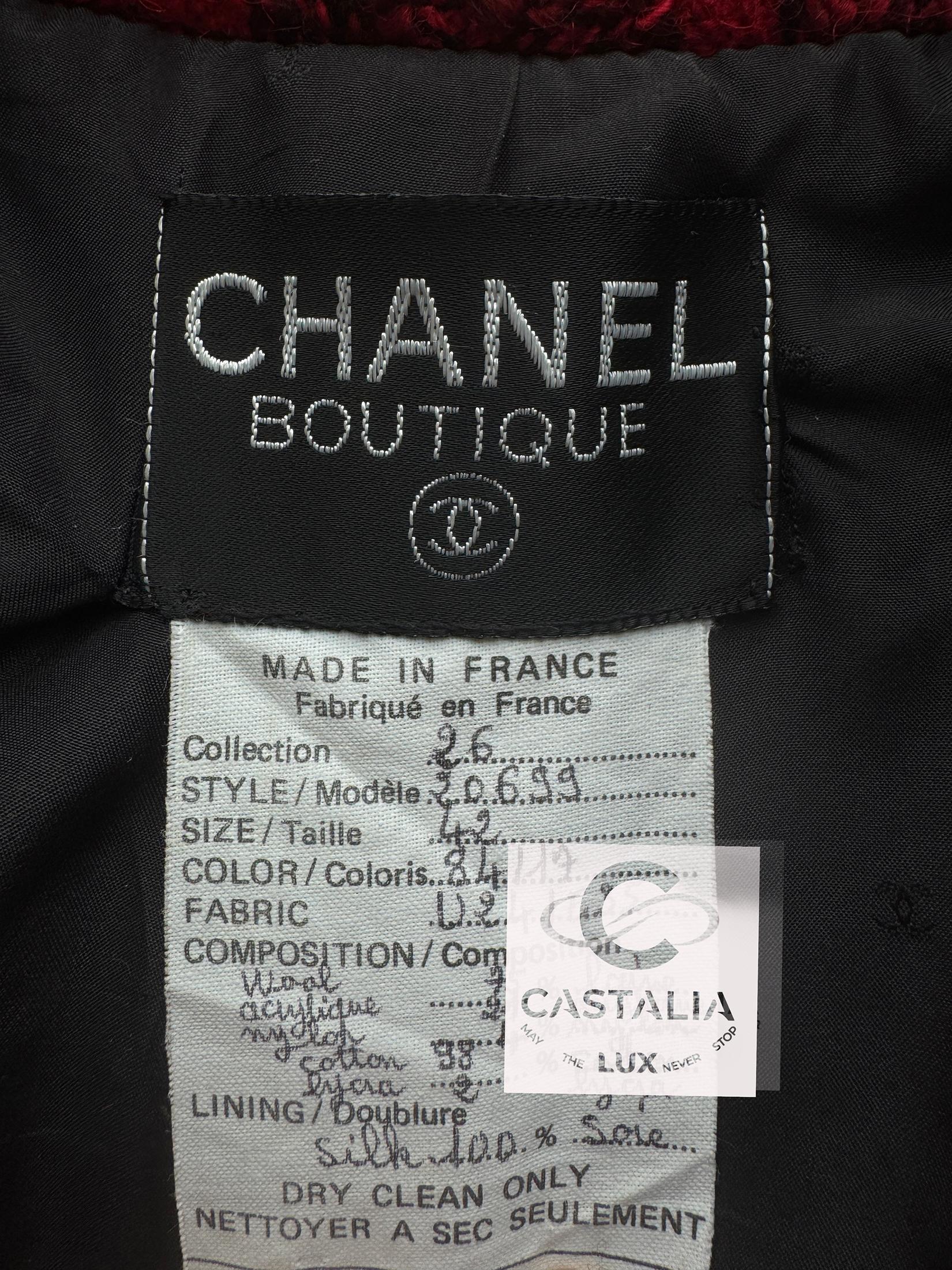 Giacca Chanel super elegante in tweed rosso 42 FR in vendita 11