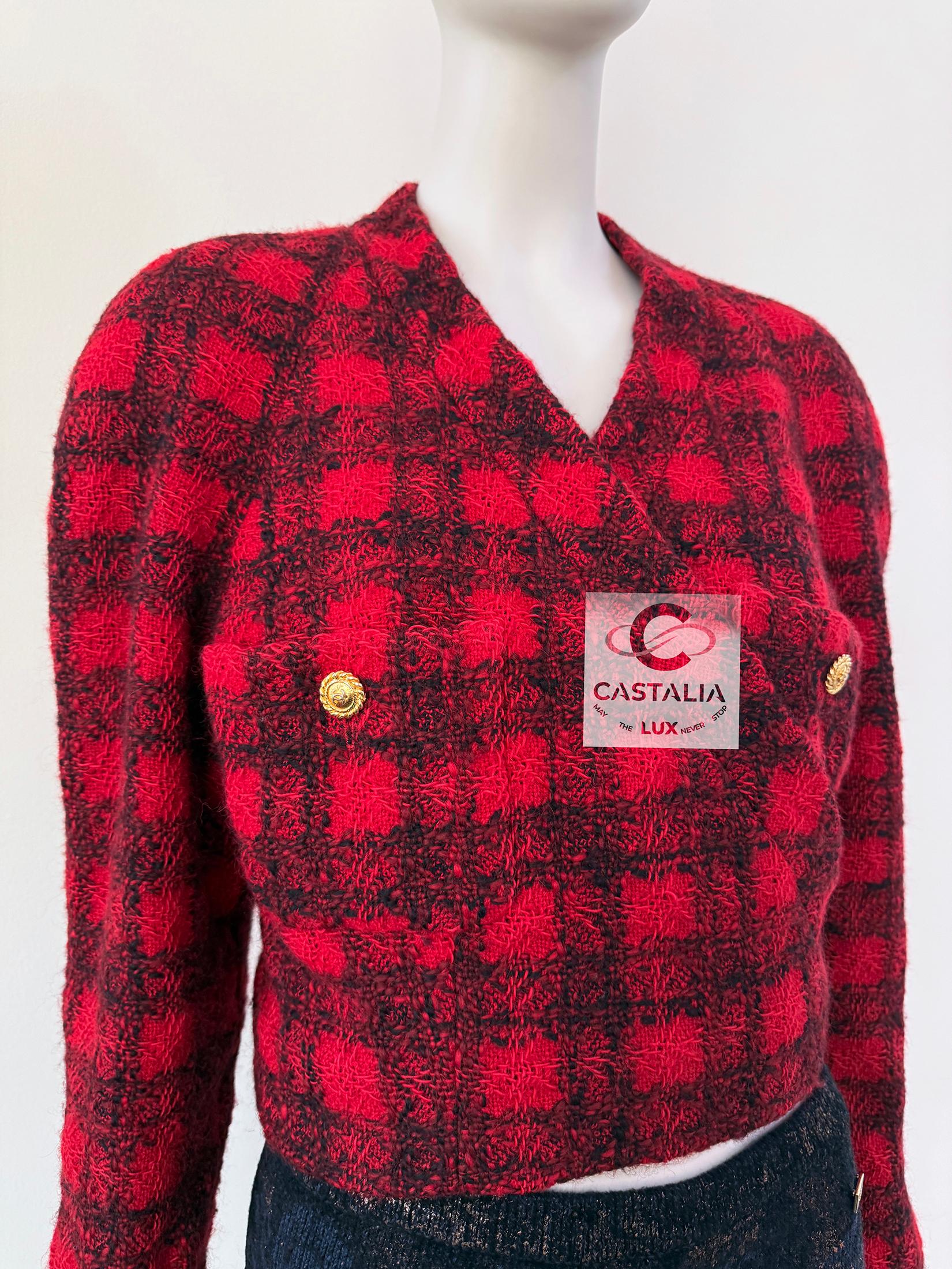 da uomo o donna Giacca Chanel super elegante in tweed rosso 42 FR in vendita