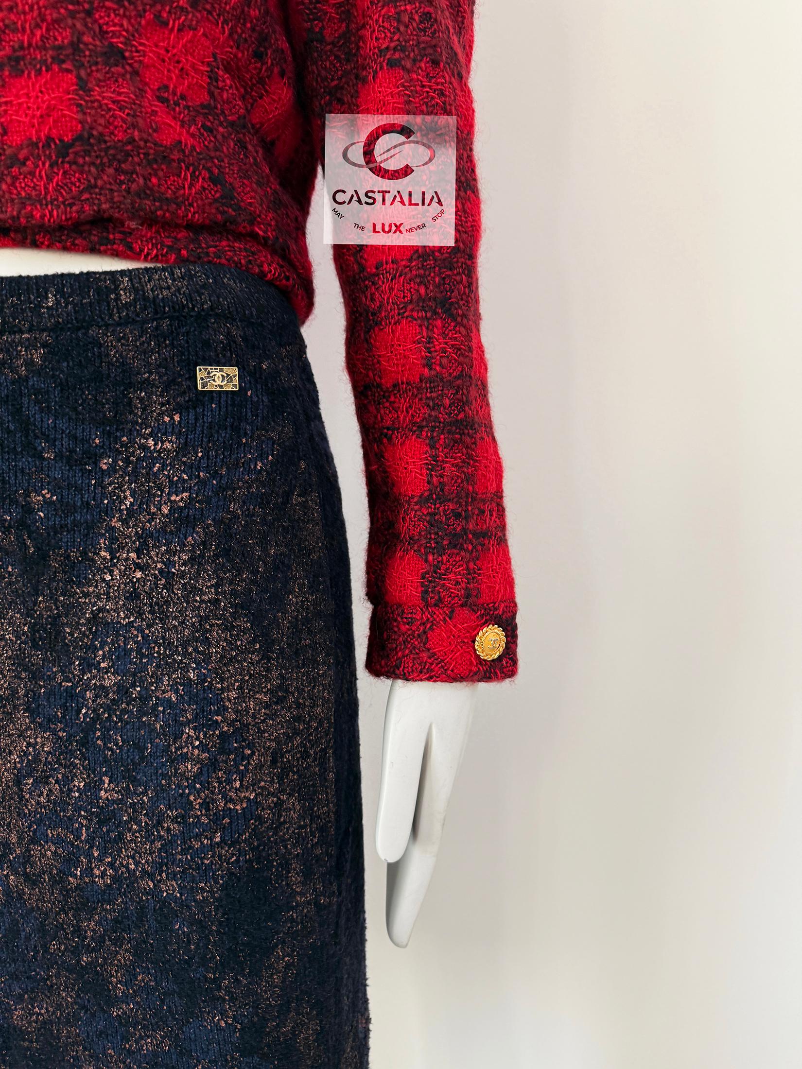 Giacca Chanel super elegante in tweed rosso 42 FR in vendita 2