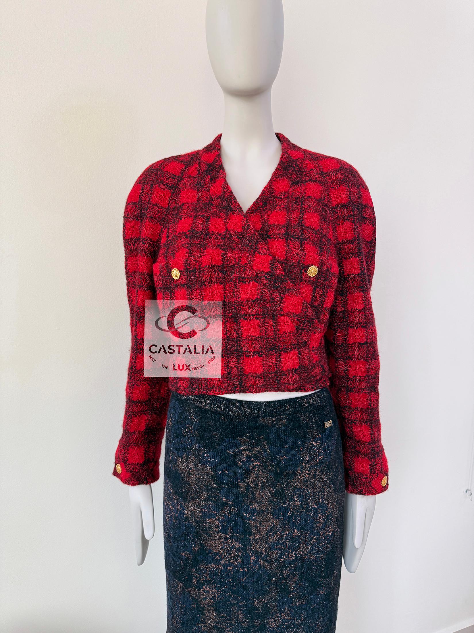 Giacca Chanel super elegante in tweed rosso 42 FR in vendita 4