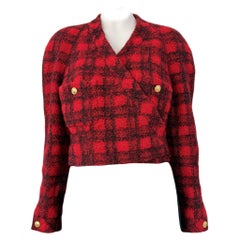 Chanel Super Stylish Red Crop Tweed Jacket 42 FR