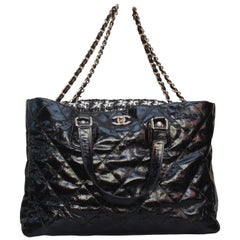 Chanel superb black patent leather and tweed tote bag, 2008 – 2009