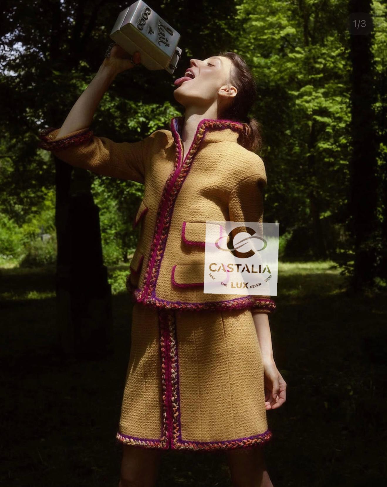 Brown Chanel  Supermarket Ad Campaign Ocher Tweed Jacket 36 FR For Sale