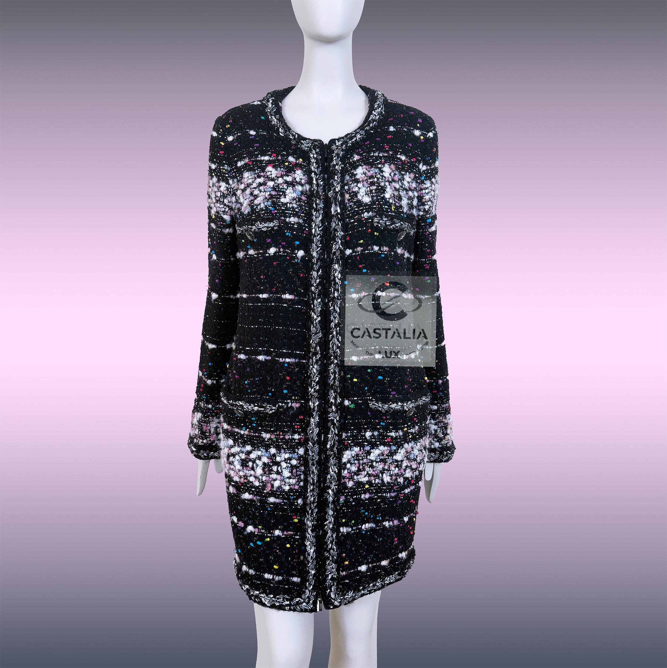 CHANEL Supermarket Collection Confetti Tweed Coat 46 FR en vente 2