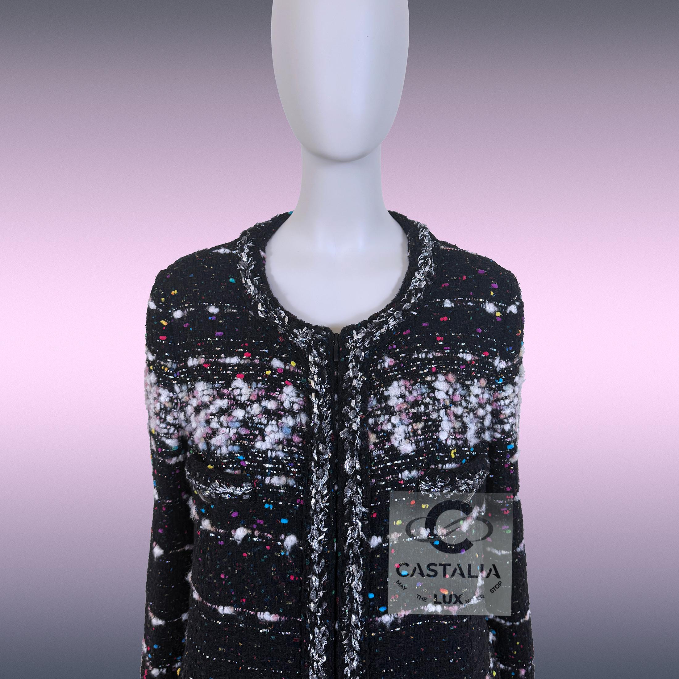 CHANEL Supermarket Collection Confetti Tweed Coat 46 FR en vente 3