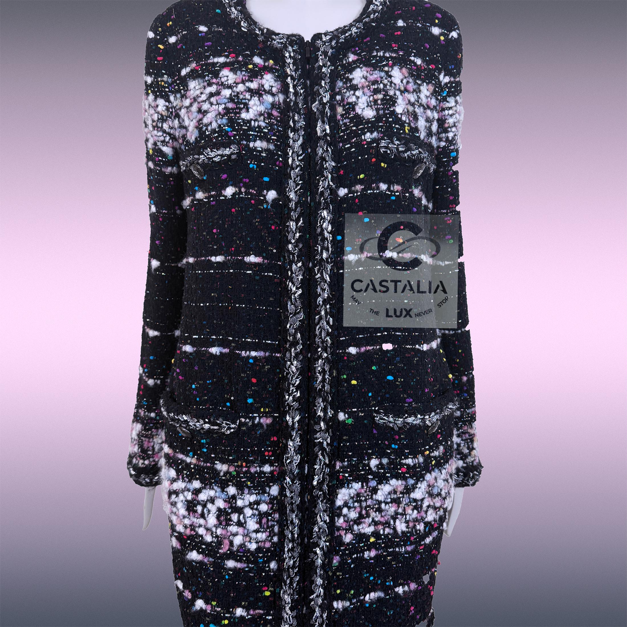 CHANEL Supermarket Collection Confetti Tweed Coat 46 FR en vente 5