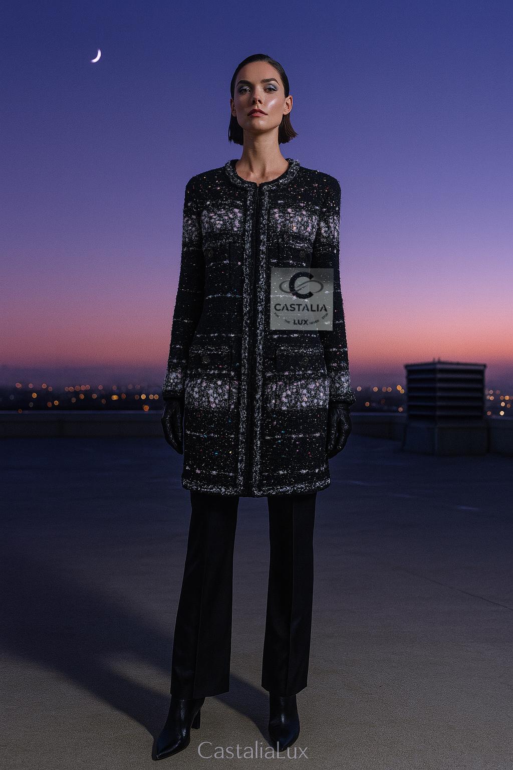 CHANEL Supermarket Collection Confetti Tweed Coat 46 FR en vente 7
