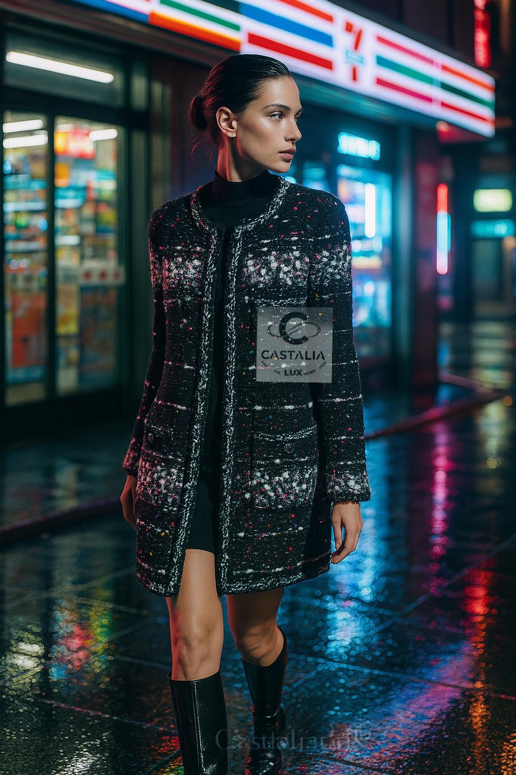 CHANEL Supermarket Collection Confetti Tweed Coat 46 FR en vente 4