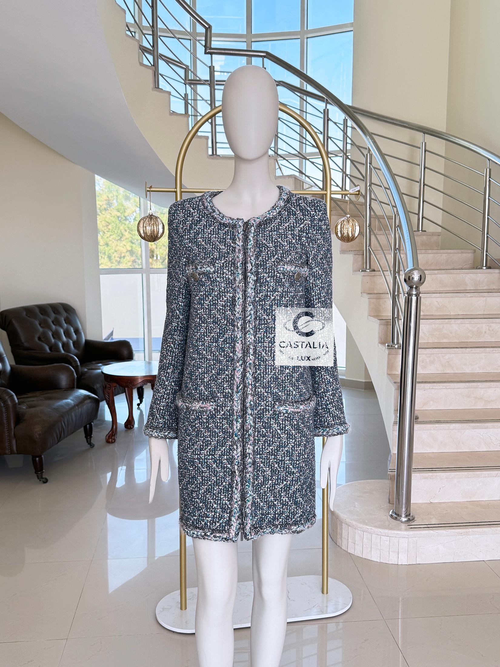 Gray Chanel Supermarket Collection Lesage Tweed Coat 36 FR For Sale
