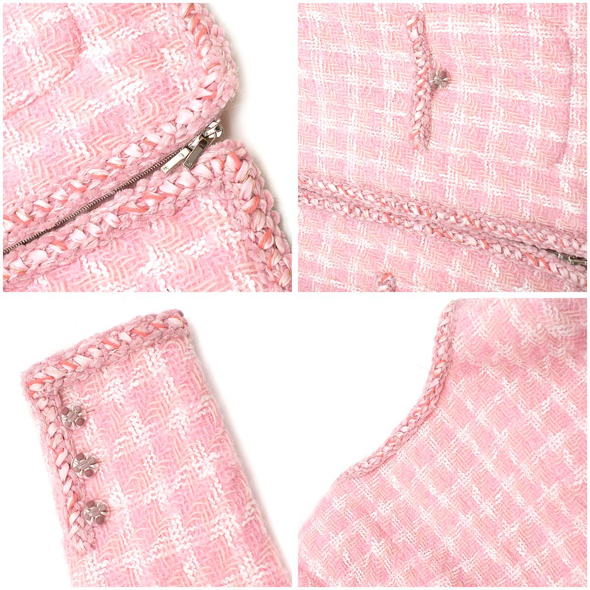 Chanel Supermarket Collection Pink & White Wool Tweed Skirt & Jacket 44 3