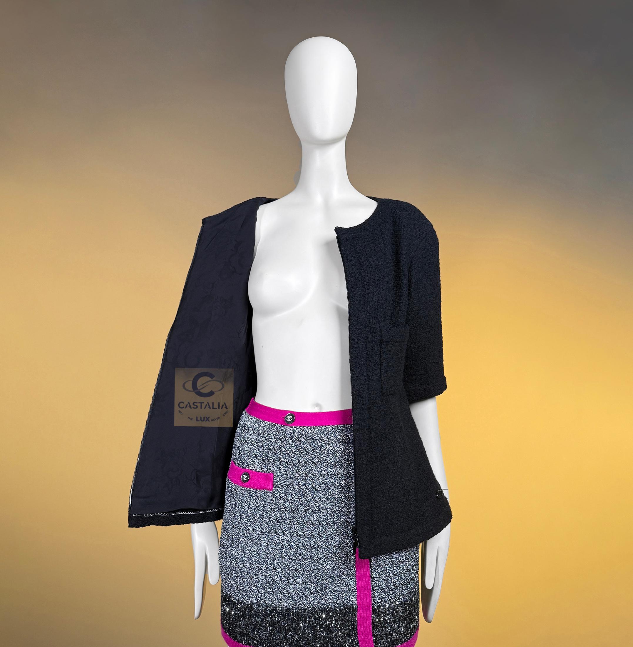 Chanel Supermarket Runway Black Tweed Jacket 38 FR For Sale 7