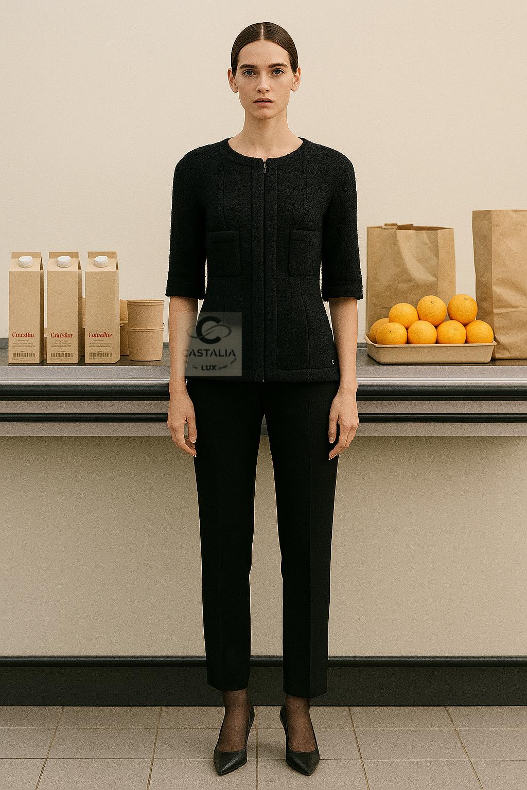 Chanel Supermercado Pasarela Chaqueta de tweed negro 38 FR en Excelente estado para la venta en Dubai, AE