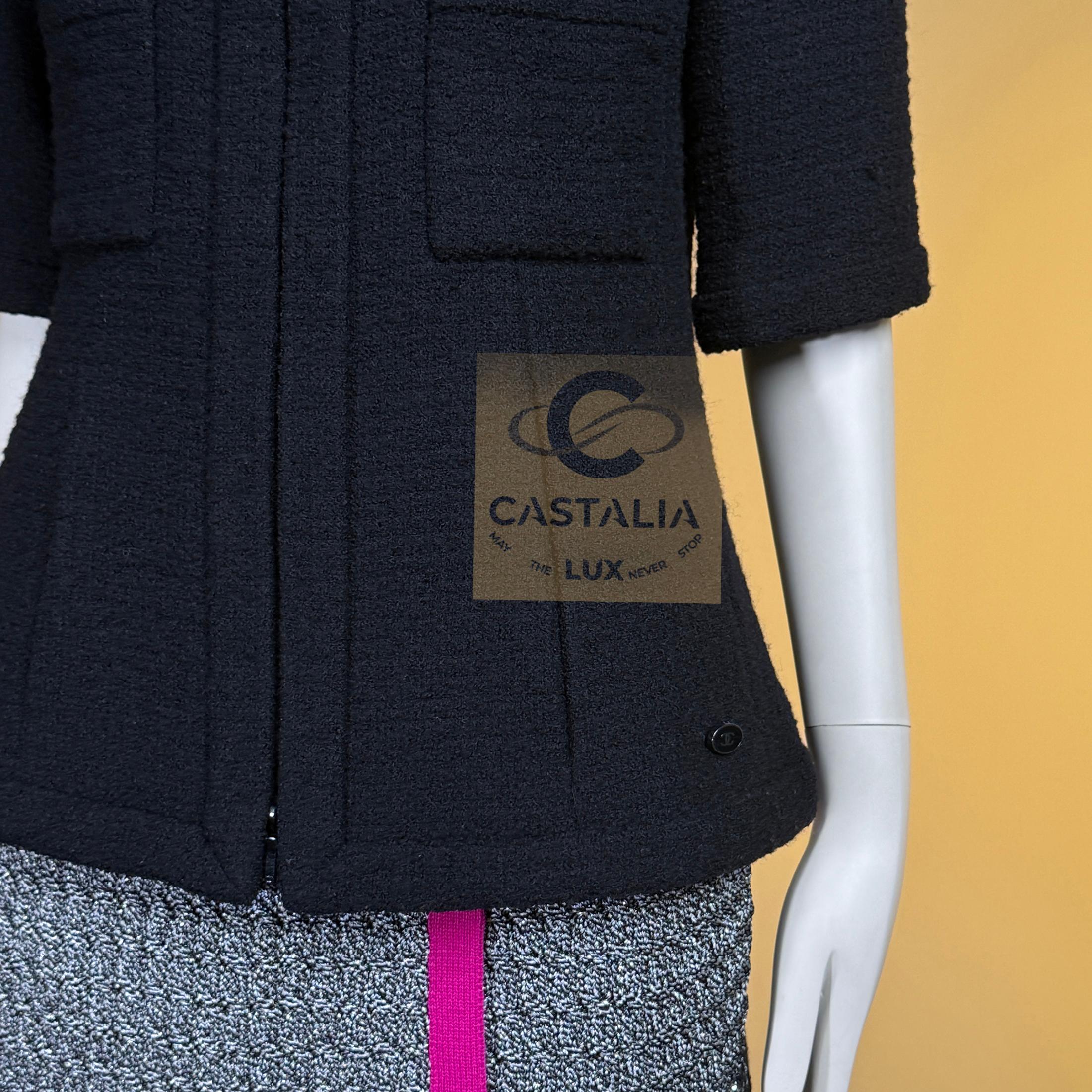 Chanel Supermarket Runway Black Tweed Jacket 38 FR For Sale 5