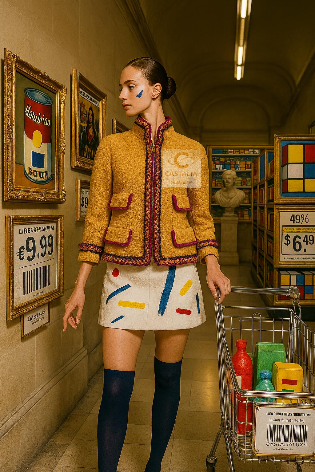  A radiant emblem of Chanel’s playful subversion, this mustard tweed jacket debuted on the iconic “SUPERMARKET” runway
—where Lagerfeld reimagined consumer culture as an artistic mise-en-scène

// A wearable paradox—ordinary rendered sacred,