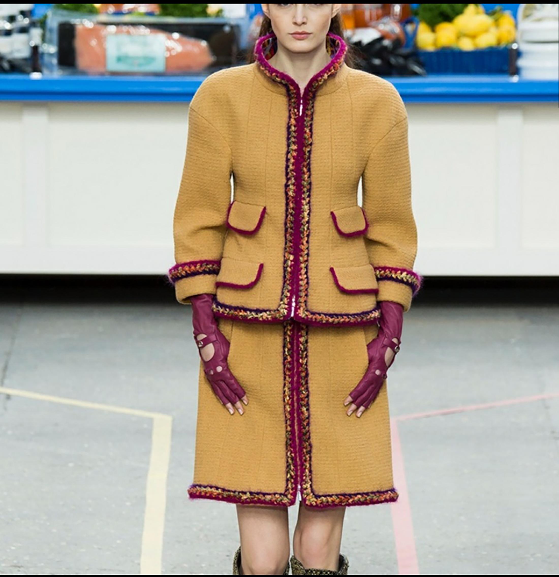 Brown CHANEL Supermarket Runway  Mustard Tweed Jacket 36 FR For Sale