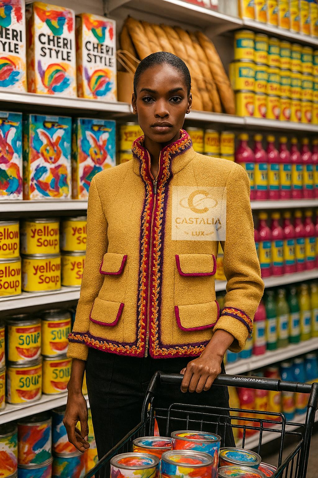 CHANEL Supermarket Runway  Mustard Tweed Jacket 36 FR For Sale 2
