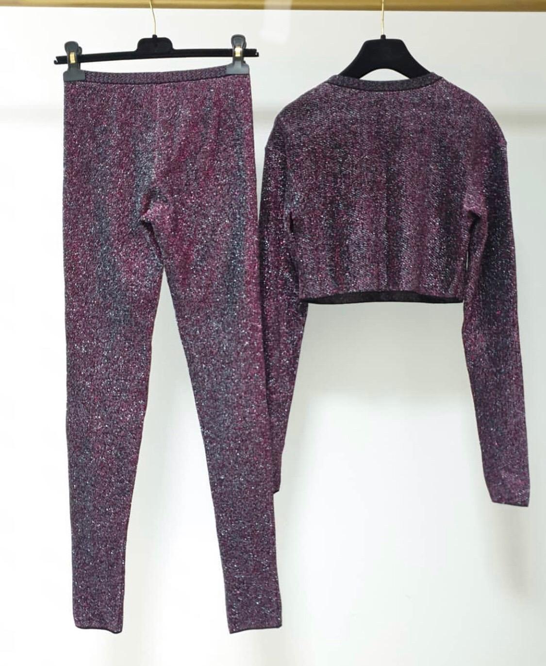 Women's or Men's Chanel Supermarket Runway Purple Metallic Viscose Pant Suit 