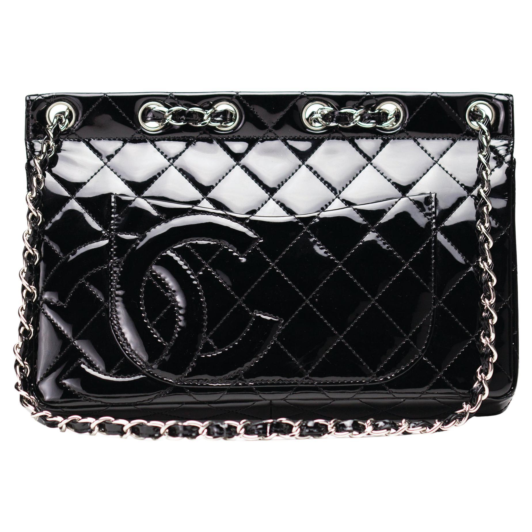 Chanel Supermodel Quilted Black Patent Leather Classic Flap Bag For ...