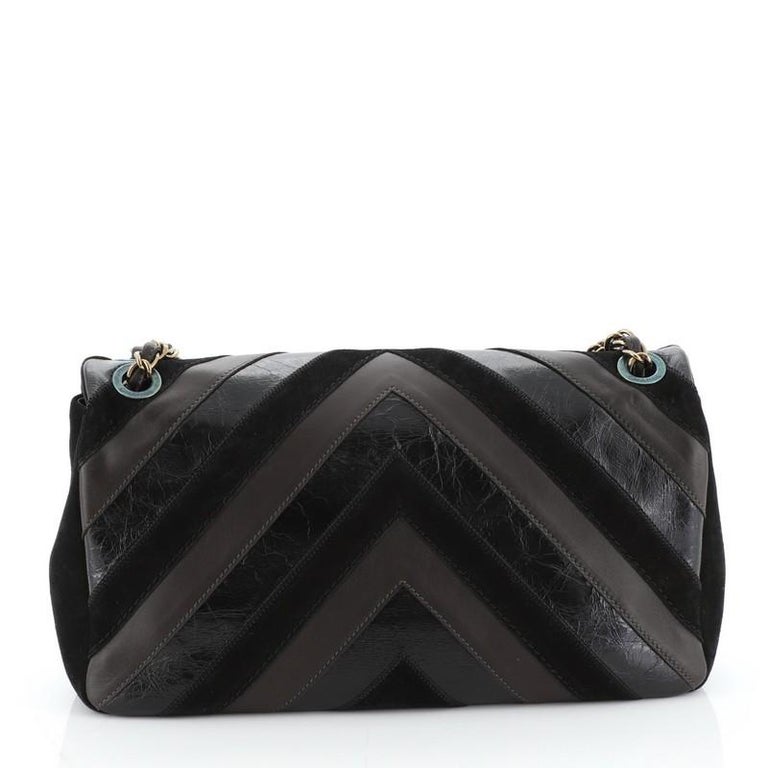 Chanel Surpique CC Flap Bag Chevron Lambskin and Suede Jumbo at 1stDibs