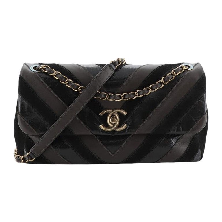 Chanel Surpique CC Flap Bag Chevron Lambskin and Suede Jumbo at 1stDibs