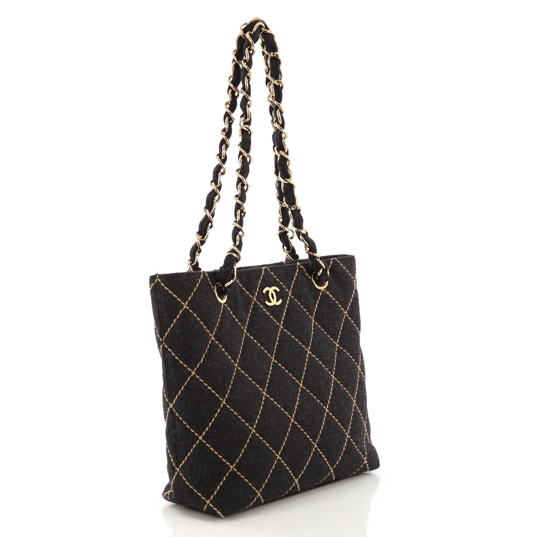 Black Chanel Surpique Chain Tote Quilted Wool Small