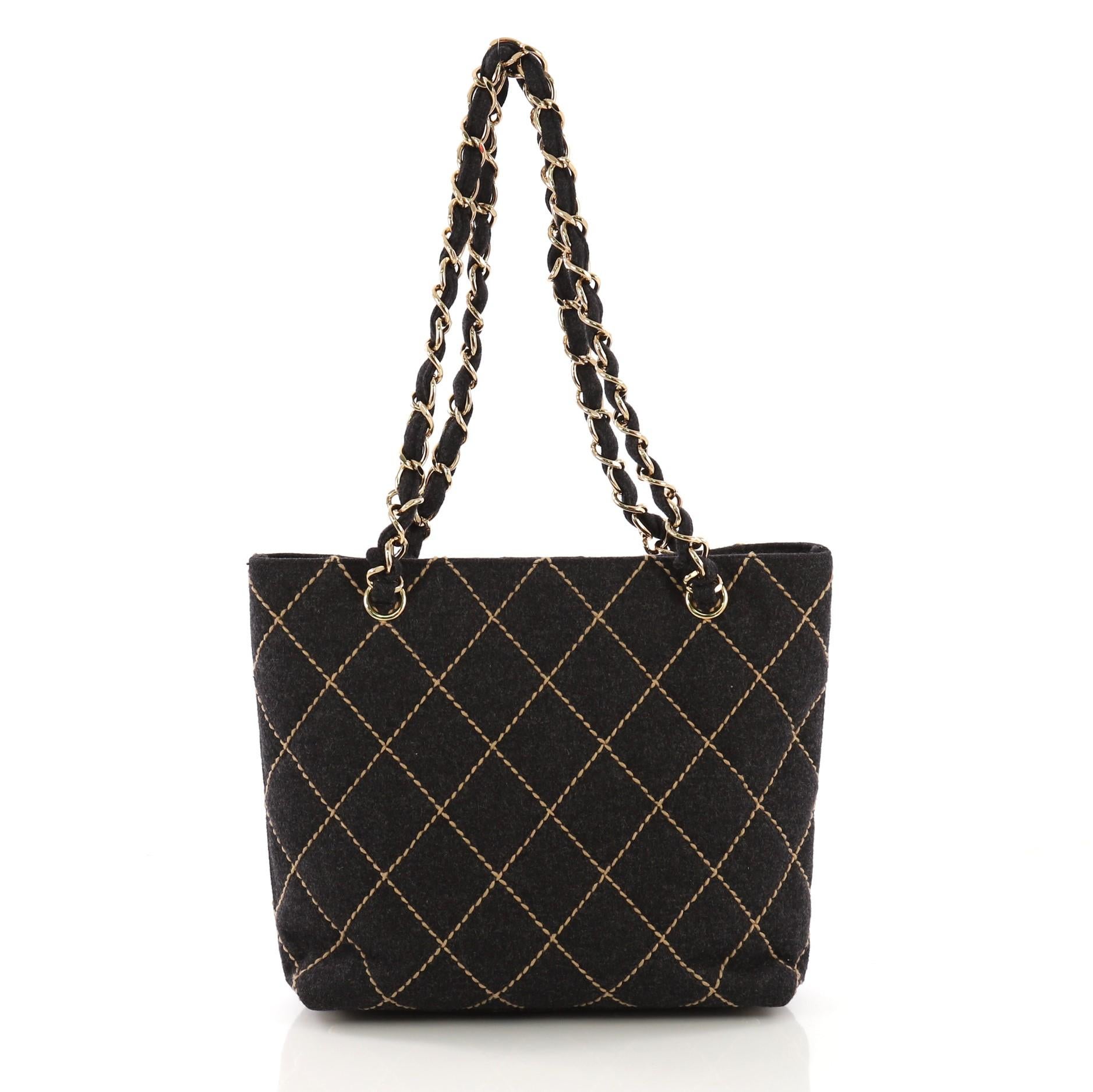 Chanel Surpique Chain Tote Quilted Wool Small In Good Condition In NY, NY