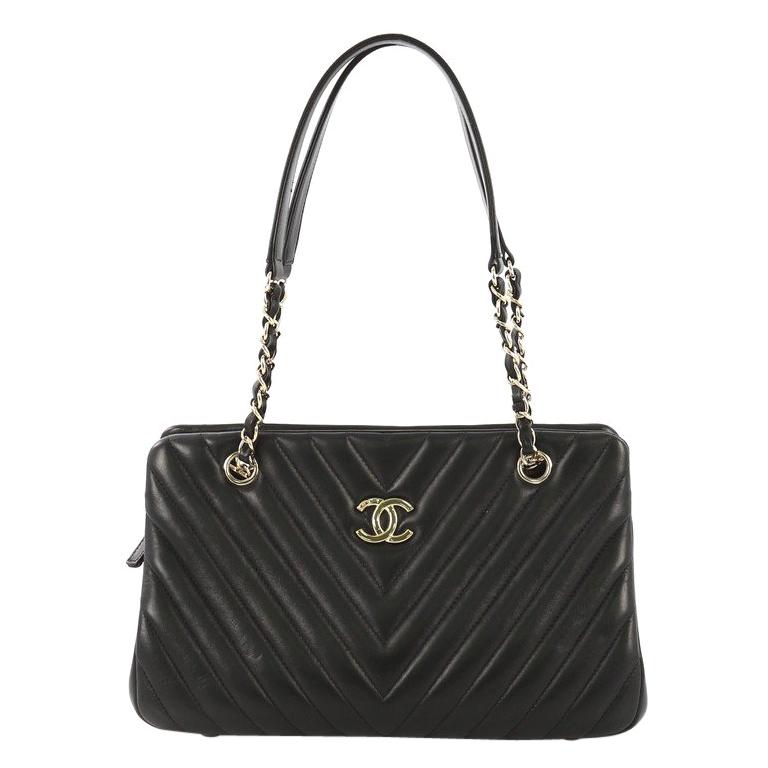 Chanel Surpique Chain Zip Tote Chevron Lambskin Large