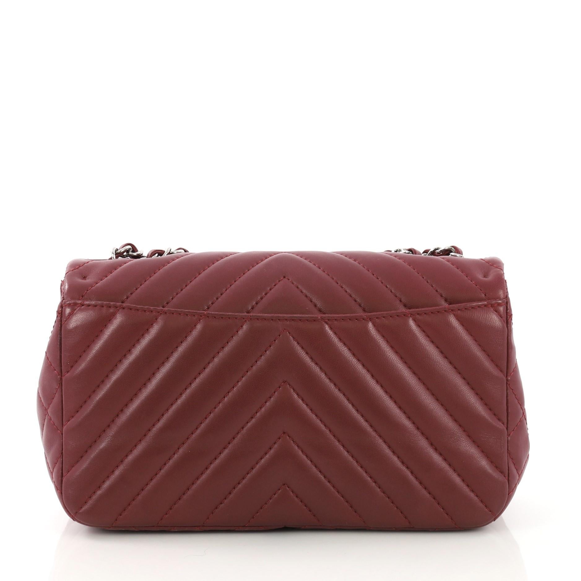 Brown Chanel Surpique Chevron Chain Flap Bag Quilted Lambskin Medium
