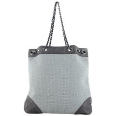 Chanel Surpique Drawstring Tote Straw with Snakeskin Large