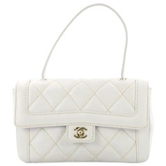 Chanel Surpique Top Handle Flap Bag Quilted Leather Small