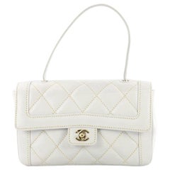 Chanel Surpique Top Handle Flap Bag Quilted Leather Small