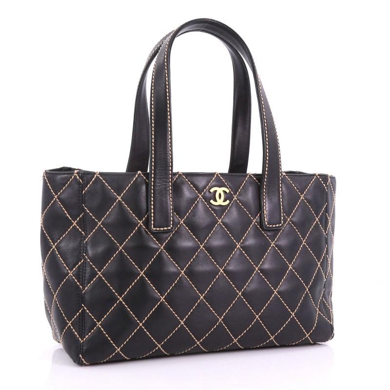 Black Chanel Surpique Tote Quilted Leather Large