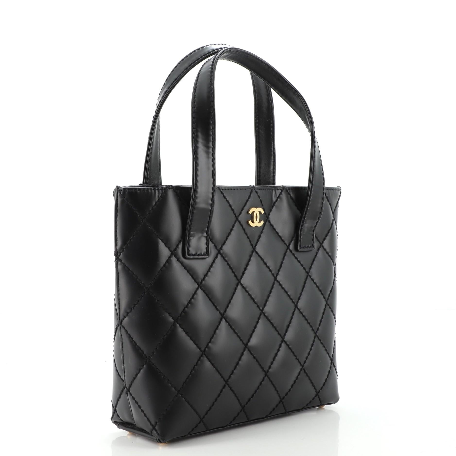 Black Chanel Surpique Tote Quilted Leather Small