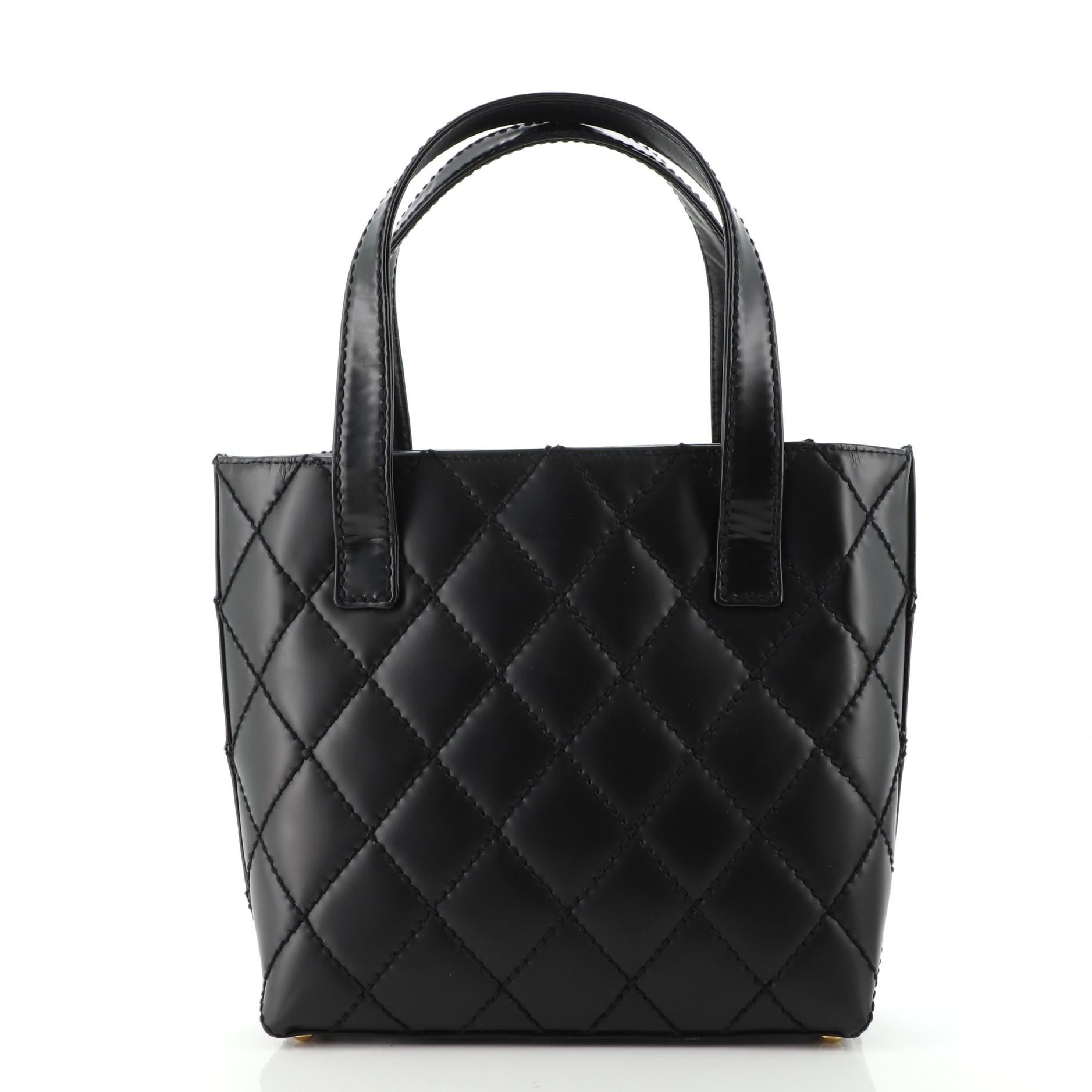 Chanel Surpique Tote Quilted Leather Small In Good Condition In NY, NY