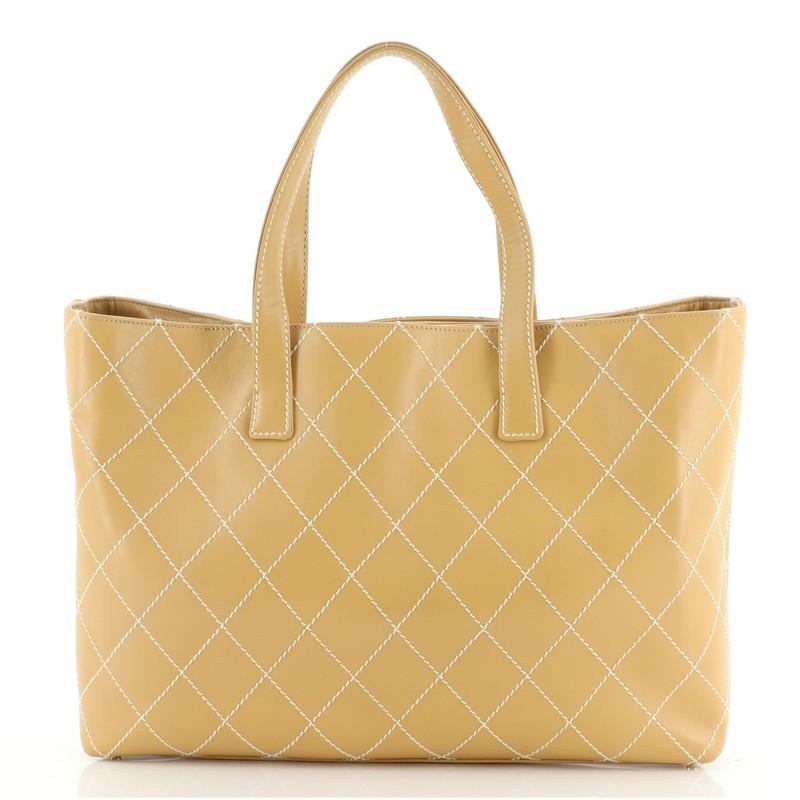 Beige Chanel Surpique Tote Quilted Leather XL