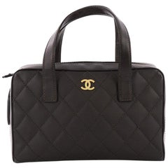 Chanel Surpique Zip Around Satchel Quilted Leather Medium