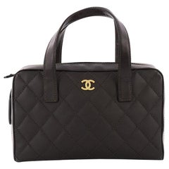 Chanel Surpique Zip Around Satchel Quilted Leather Medium