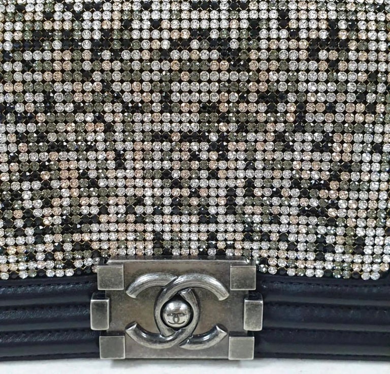 Chanel Swarovski Crystal and Black Lambskin Leather Small Boy Bag