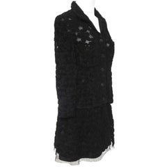 CHANEL Pullover-Strickjacke mit langen Ärmeln und Blumenmuster, 2 Teile, Kamelien-Spitze XS