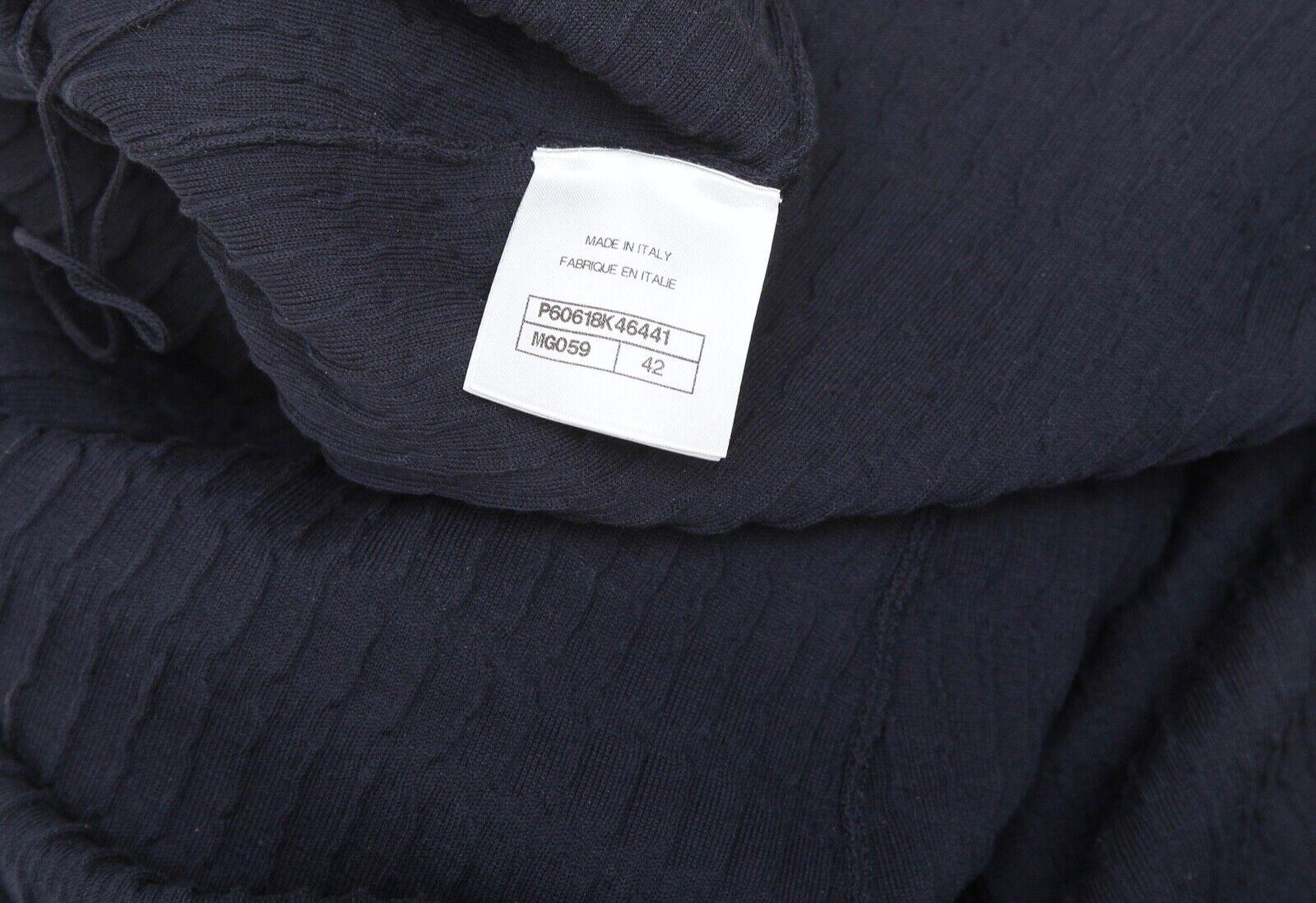 CHANEL Sweater Knit Dress Navy Blue White Short Sleeve Sz 42 3
