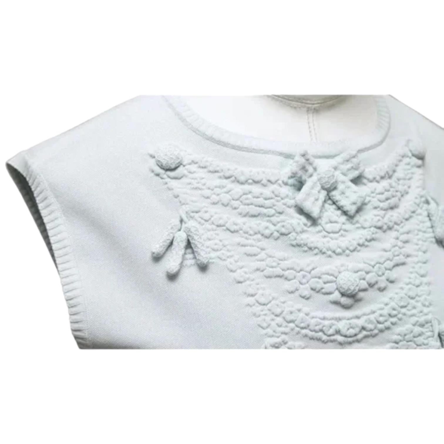 CHANEL Sweater Knit Top Blue Sleeveless Bateau Neck Bow Tassel Sz 40 13C 2013 2